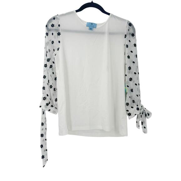 Cece Floral Embroidered Puff Sleeve Knit Top Soft Ecru White Size Small NWT - Picture 12 of 12